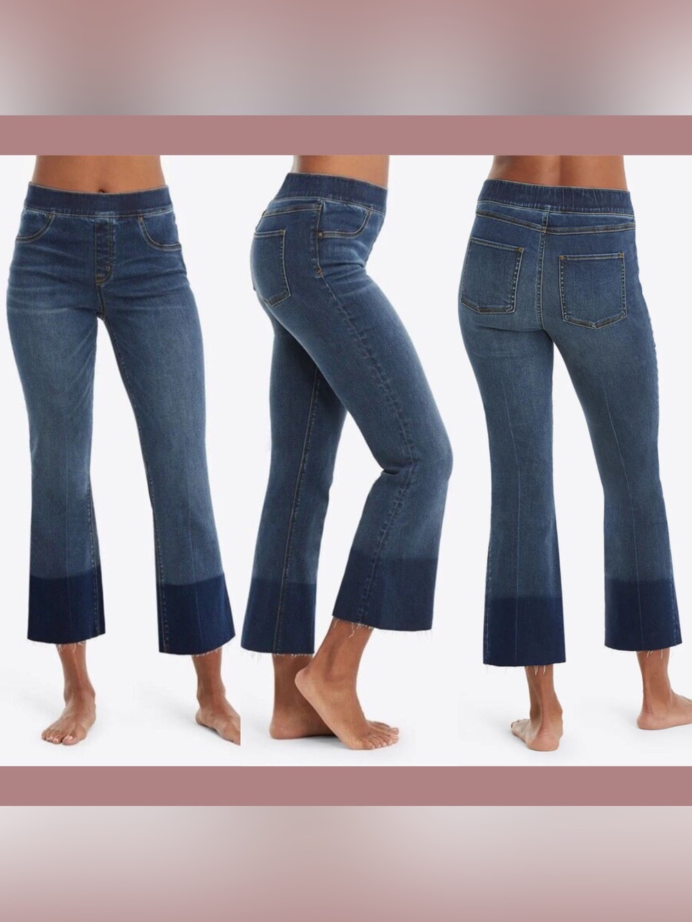 Spanx Cropped Flare Two-Tone Raw Hem Jeans SZ S
